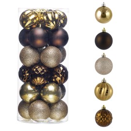 Valery Madelyn Christmas Baubles Set for Christmas Tree Decoration，24pcs 6cm Classic Luxury Copper Gold Shatterproof Christmas Ball Ornaments