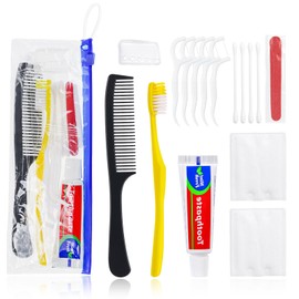 Xuezoioy Personal Hygiene Kit Bulk Pack of 10,Yellow Disposable Toothbrushes with Toothpaste Floss Comb Cover and Hotel Vanity Set Basic Travel Toiletry Kit Supplies for Homeless,Charity,Guests