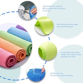 5/10 Pack Nanoscale Cloth 40 x 30cm Lint Free Fish Scale Microfibre Cloth Reusable Microfibre Cleaning Cloths for Glass, Mirrors, Car, Kitchen (5PCS)
