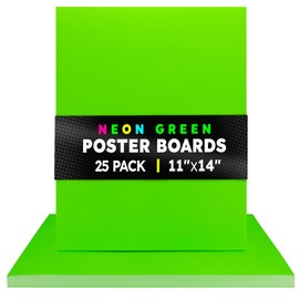 Hygloss Medium Poster Board 11x14 - 25 Neon Green Single Color Poster Boards Bulk Pack - 10 Pt. Thickness Colored Poster Board Paper for Projects, Signs, Displays - Posterboard Multipack 11" x 14"