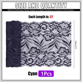 Swpeet 5 Yard by 6" Wide Navy Blue Lace Fabric Stretch Elastic, Trim Lace Ribbon, Elastic Lace Trim, Lace Trim Ribbon, Sewing Lace Trim for Sewing Garment, Headbands, Wedding Bouquet Making DIY Crafts