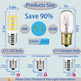 E17 LED Bulb Dimmable,E17 Intermediate Base,T7 4W 40W Incandescent Equivalent,Daylight White 6000K,Fit for Over Stove Appliance, Range Hood, Refrigerator,Microwave Over Stove Bulb Replacement(2Pack)