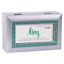 May The Day You were Born Silver Tone Birthstone Petite Music Box Plays What a Wonderful World