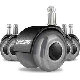 Lifelong Office Chair Wheels Replacement Rubber Desk Chair Casters for Hardwood Floors and Carpet, Set of 5, Heavy Duty Casters for Chairs to Replace Office Chair Mats - Fits 98%