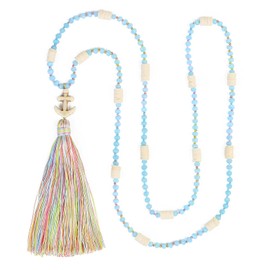 KELITCH Colourful Anchor Tassel Pendant Necklaces Handmade Heishi Crystal Bead Chains Y Shape Style, Pearl Crystal, No-Gem-Tye