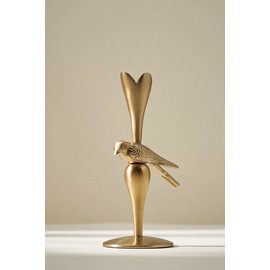 Anthropologie Marizia Sparrow Metal Taper Candle Holder Gold Birds Nature