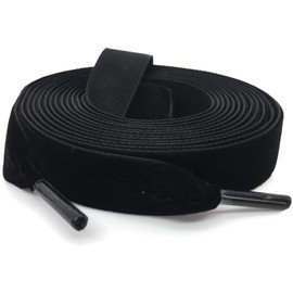 WEGOODZF Flat Wide Velvet Shoelaces: 2 Pairs 1.6CM Single Side Black Velvet Laces for Women 31 Inch