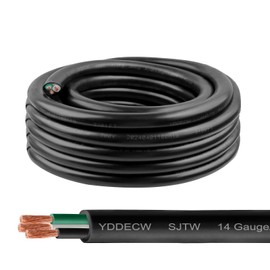 YDDECW 25ft 14/3 14 AWG SJTW 300V Wire (3 Conductor) - 14 Gauge SJTW Cable with UV-Resistant Jacket for Motor Leads, Battery Chargers and Machine - 3 Conductor - 25 Feet Electrical Wire