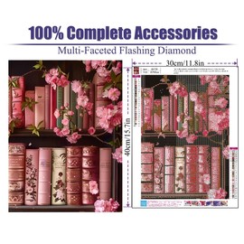 BEAYIOU Bookshelf Flowers Diamond Art Kits,Books Diamond Painting Kits for Beginners,Book 5D Round Full Drill Gem Art for Home Wall Decor 12X16 inch