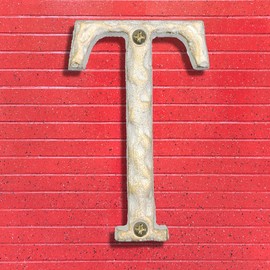 5 Inch House Letters - Cast Iron Home Address Letter - Solid & Heavy Duty/Easy Install with Matching Screws, Gold & White Finished Letter T