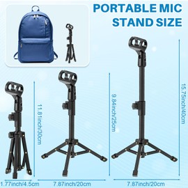 Relaxweex 4 Set Desktop Mic Stand Portable Foldable Adjustable Tabletop Microphone Stand Microphone Tripod with Mic Clip, Storage Bag and 5/8" Male to 3/8" Female Screw(Stylish,10.63''-15.35'')