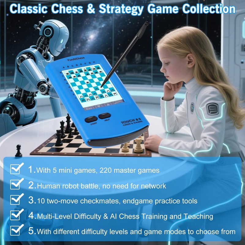 Handheld Electronic Chess Board,8-in-1 Chess Computer ,HD Touch Screen Chess