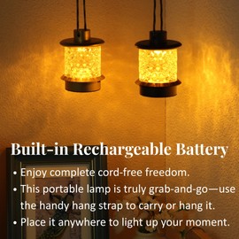 HAPYGI Portable Lantern Table Lamp - Dimmable Cordless Night Light with 3 Color Temperatures, Rechargeable Metal & Glass Outdoor Indoor Lamp for Patio Bedroom Bathroom Decor (Gold)