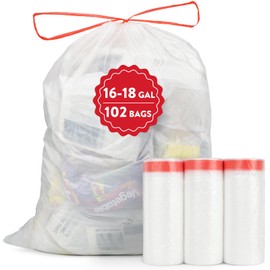 Geiteoa 18 Gallon Trash Bags with Drawstring - 102 Count - Large Strong Trash Can Liners, High Density & Heavy Duty Plastic Garbage Bags for Home Kitchen Office Lawn Commercial, Clear