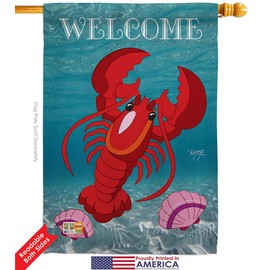 Breeze Decor Sea Creatures Lobster House Flag Set Coastal Nautical Ocean Fish Outdoor Summer Marine Small Decorative Gift Yard Banner Double-Sided Made in USA 28 X 40