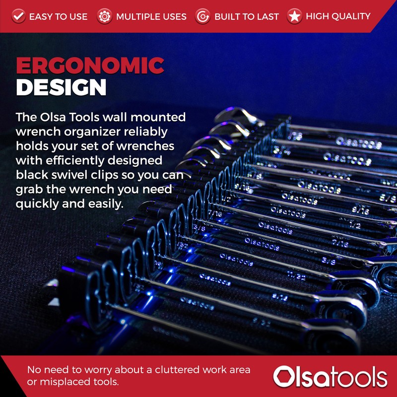 Olsa Tools Wall Mount Wrench Organizer - Rotating Clip Rack