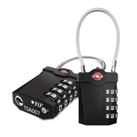 ZHEGE Luggage Locks TSA Approved, with Open Alert Indicator, Flexible Cable Travel Lock, White Code 4 Digit Combination Suitcase Padlock for Gym Locker (Black, 2 Pack)