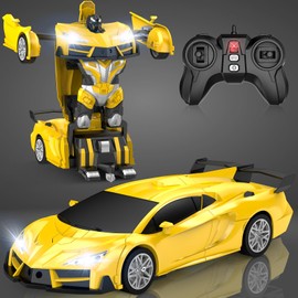 Qumcou Remote Control Car, Transform Robot RC Cars with Cool LED Headlights, 2.4Ghz Toys Car with 360 Degree Rotation and One-Button Deformation, Christmas Birthday Gifts for Boys Girls