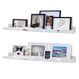 wooshwa Rainbow Glitter Acrylic Floating Shelves, 23.6" Wall Mounted Nursery Bookshelves, Display Ledge for Books Toys Cosmetic Storage, Bathroom Bedroom Living Room Wall Organizer, 2 Pack, Silver