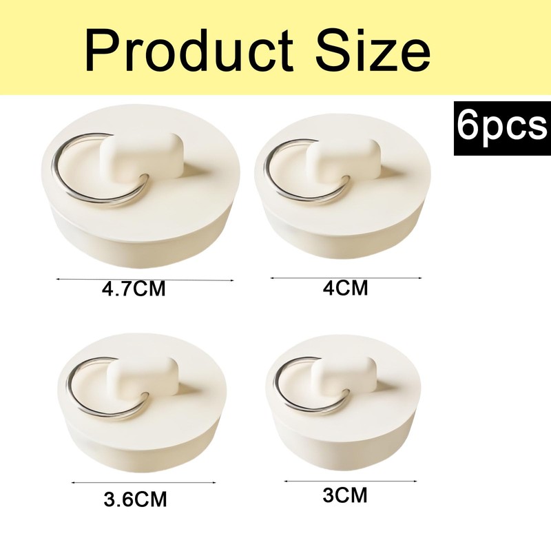 6 PCS Sink Plug Replacement, Bathtub Stopper Rubber Drain Stopper