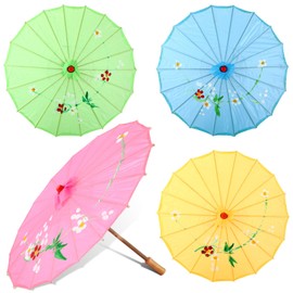 Dunzy 4 Pcs Chinese Handmade Umbrella Oiled Paper Classical Plum Blossom Paper Umbrella Parasol Art Dance Japanese Umbrella for Wedding Parties Photography, Costumes, Decoration(22 x 15 inches)