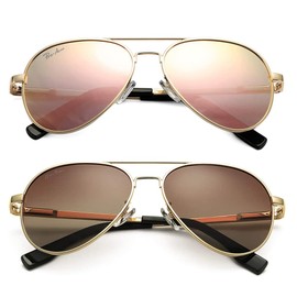 Pro Acme Polarized Aviator Sunglasses for Women Men, Petite Aviator Frame for Small Face Women Junior, 52MM (Pink+Brown Gradient Lens/Gold Frame 2pcs)