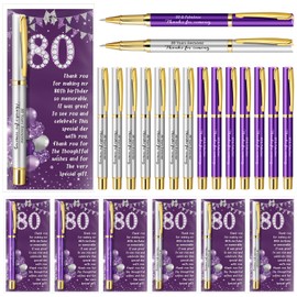 Feifeiya 50 Set 80th Birthday Party Favor for Guest Anniversary Party Favor with Purple and Silver Ballpoint Pens Thank You Cards for Women Men Birthday Souvenirs Anniversary Appreciation Gifts