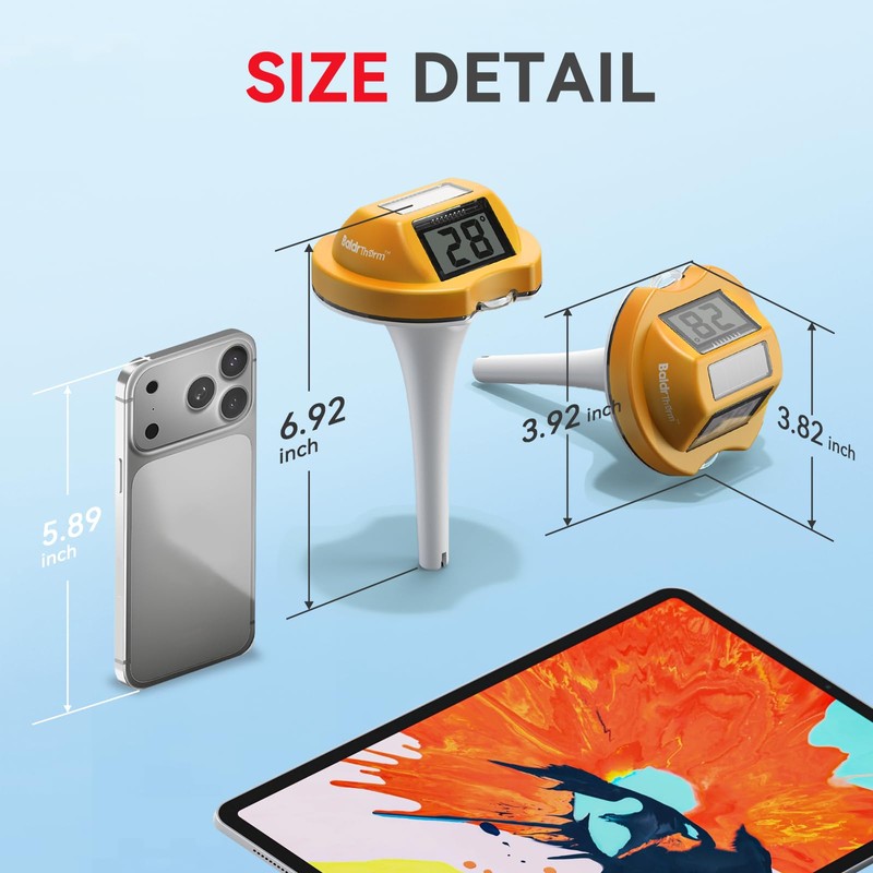 BaldrTherm Floating Pool Thermometer, Swimming Pool Thermometer Digital Solar, High