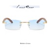 LumiSyne Rectangular Rimless Sunglasses Men Women Wooden Ironing Colour Gradient