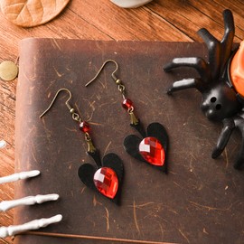 RareLove Vintage Lolita Red Rhinestone Heart Dangle Earrings
