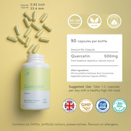 vP Vitality Pro Quercetin 500mg x 90 Capsules - Third Party Tested Over 96.8% Purity - Natural Quercetin Supplement C 45 Grams - Vitality Pro