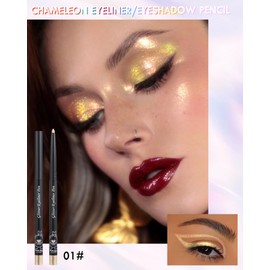 Colored Glitter Eyeliner Pencil, Chameleon Matte Metallic Eyeliner Pen Eyeshadow, Silver Shimmer Retractable Eyeliner Waterproof Smudgeproof, Highlighter Gel Eye Liner St Patrick's Gift for Women-01