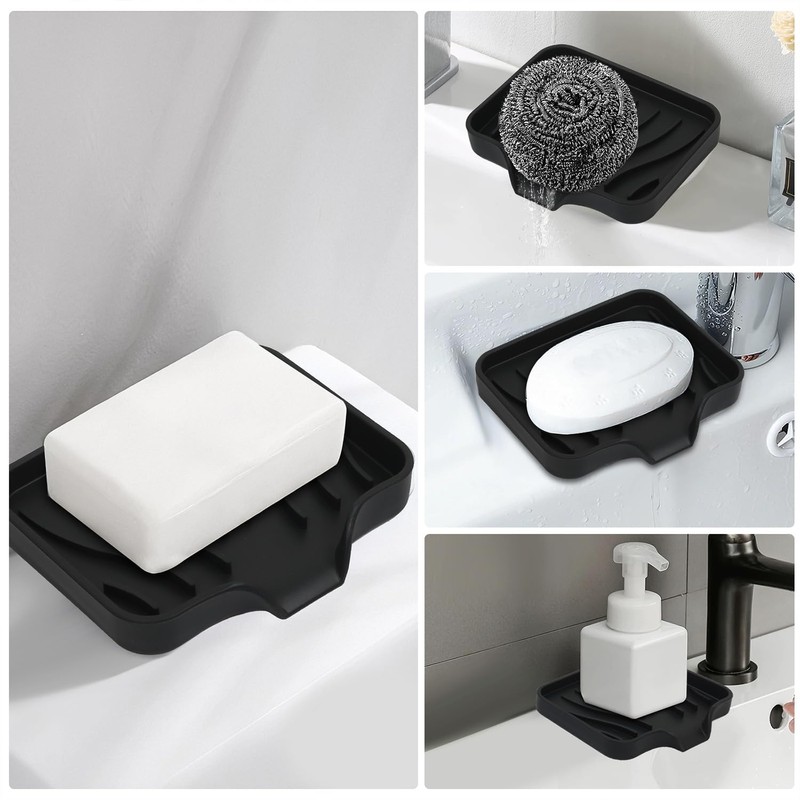 2 Pack Silicone Soap Dish with Drain, Bar Soap Holder