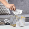 Tangopi Grey Gold Marble Tissue Box Cover Square Leather Tissue