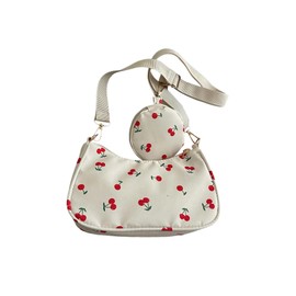 RoseSeek Women's Cherry Graphic Zipper Crossbody Bag Adjustable Strap Cute Hobo Bag with Small Purses, Red and White, One Size