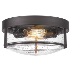 FEMILA Flush Mount Light Fixture, 12" Ceiling Light Fixtures, Farmhouse Porch Ceiling Lighting Outdoor, Oil Rubbed Bronze with Seeded Glass Shade,4FTJ22-F ORB