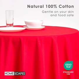 HOMESCAPES Red Cotton Round Tablecloth 6 to 8 seater Large Circular 178 cm (70 Inches) Washable Hand Woven 100% Plain Cotton with Decorative Ladder Stitch Edge