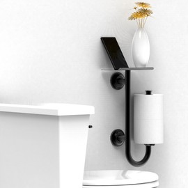 AquaChase 3-in-1 Toilet Safety Grab Bar with Built-in Tissue Paper Holder and Phone Shelf, for 2 Mega Rolls, 250lbs Weight Support When Mounted in Stud, Matte Black Left-Hand