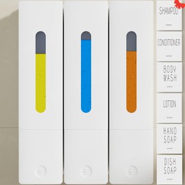 VITVITI Shampoo and Conditioner Dispenser for Shower, Refillable Shower Soap Dispensers 3 Chamber Wall Mounted, 10.2 OZ No Drill Plastic Shower/Body Wash Bottles for Bathroom (White)