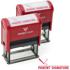 Parent Signature Teacher Self Inking Rubber Stamp (Red Ink) - Large 2 Pack