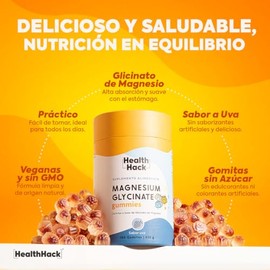 Glicinato de Magnesio Puro 180 Gomitas para Adultos Sin Azúcar Health Hack