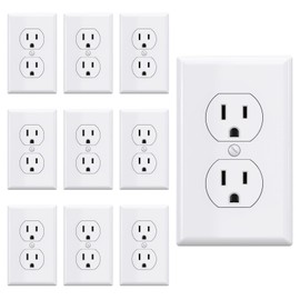 AIDA Outlet White Duplex Receptacle with Wall Plate, Electrical Outlet Electrical Wall Outlet, 15 Amp Outlet 125V, Self-Grounding, 2-Pole, 3-Wire, 5-15R, UL Listed, 10 Pack
