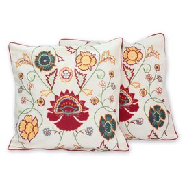 NOVICA Multicolor Floral Cotton Throw Pillow Cover, Eternal Spring' (Pair)
