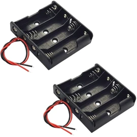 4 AA Battery Holder with Wire Leads (2-Pack), 6V Battery Storage Case with Bottom Screw Hole, 4 x 1.5V AA Cell Holder for DIY Electronics Projects