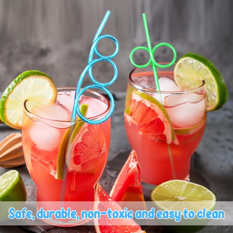 12 Pcs Colorful Curly Straws - Reusable Party Straws for