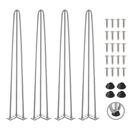 TEN49 Heavy Duty Hairpin Furniture Leg - 40 Inch Industrial Metal Table Legs - 1/2" Extra Thickness 3 Solid Rods Raw Steel Color Leg - Fit for Modern Shelving, Standing Desk, Bar Height Table Legs