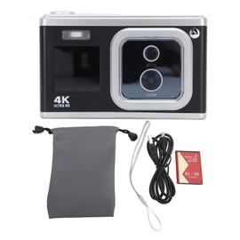 Digital Camera 4K HD Dual IPS Screen 50MP 30MP Dual Lens 16X Digital Zoom AF Built in Flash Small Camera for Teens Students Black