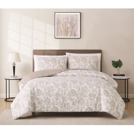 CANNON Sylvana Jacobean Comforter Set White and Taupe Polyester 2-Piece Twin Comforter Set, Geometric Themed, for Men and Women, Oeko-TEX Certified Confidence