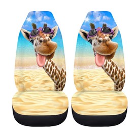 Chaqlin Car Seat Covers Car Seat Protector Universal Fit for Car, Truck, SUV, Van, 2 Pieces, Funny Giraffe