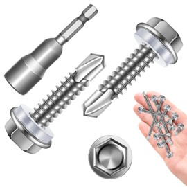 Self Drilling Screws for Metal 50Pcs #12 x 1 Self Tapping Screws for Metal Plastic Wood, 410 Stainless Steel Hex Head Sheet Metal Screws, High-Strength Quick Self-Tapping Screws by Marysino